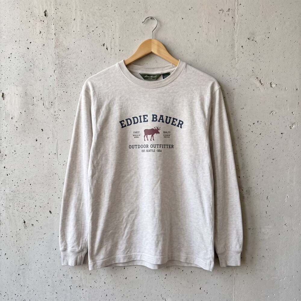 Eddie Bauer Long Sleeve T-Shirt Size M Gray Moose Graphic